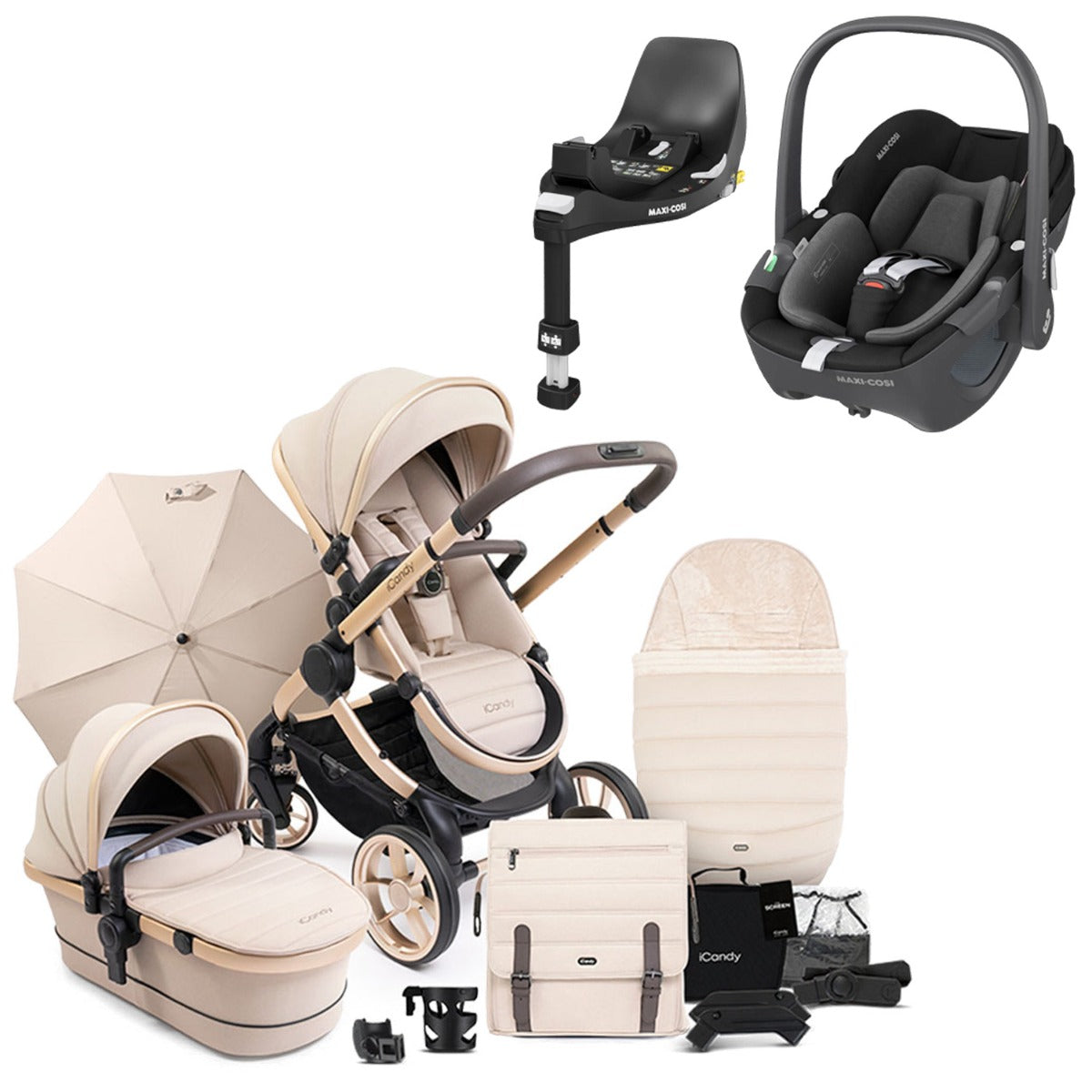 iCandy Peach 7 Travel System Bundle with Maxi-Cosi Pebble 360 iSize Car Seat & Base - Biscotti 1