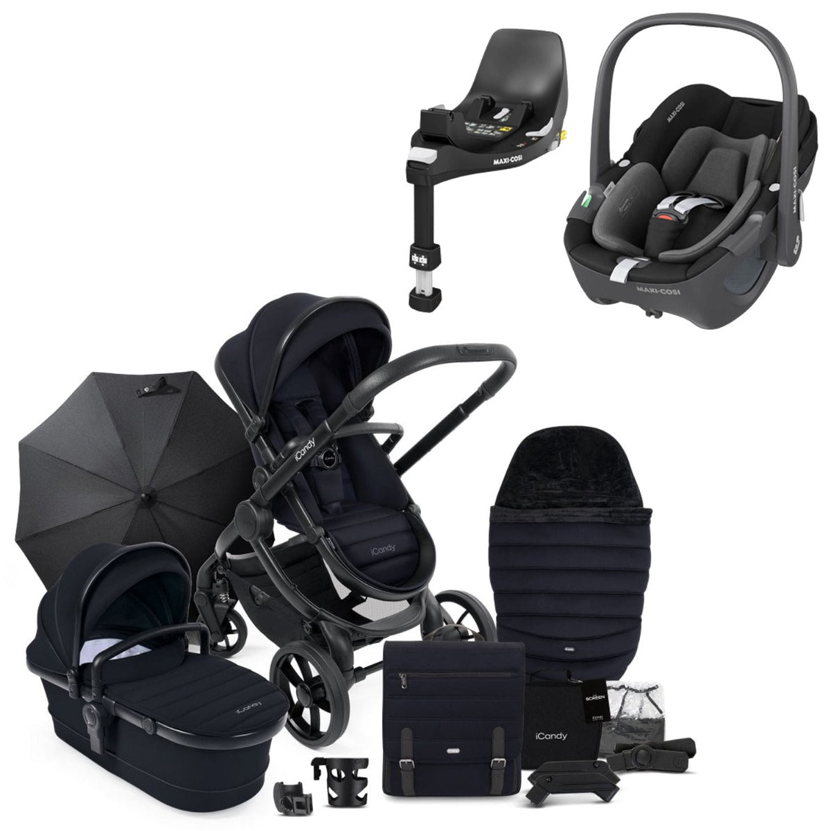 iCandy Peach 7 Travel System Bundle with Maxi-Cosi Pebble 360 iSize Car Seat & Base - Black Edition 1