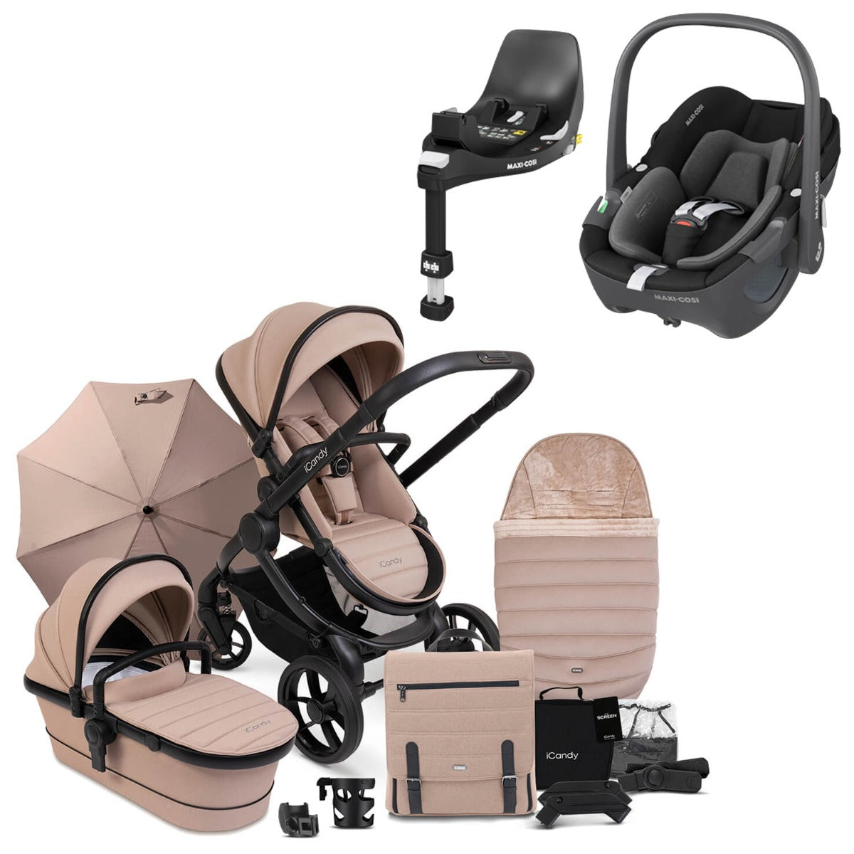iCandy Peach 7 Travel System Bundle with Maxi-Cosi Pebble 360 iSize Car Seat & Base - Cookie 1
