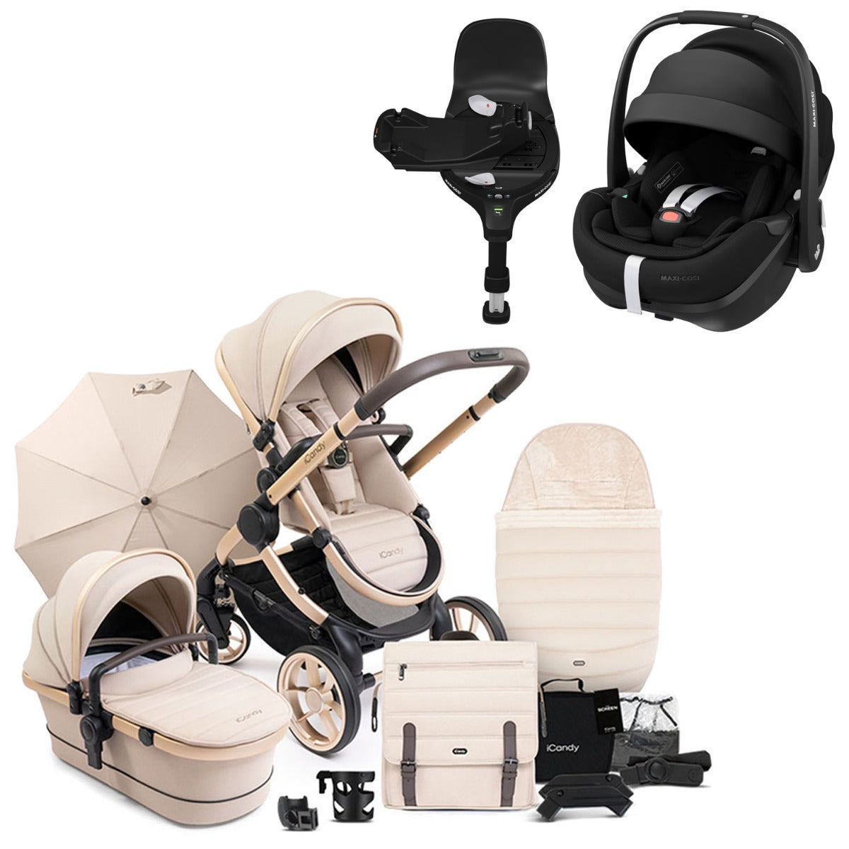 iCandy Peach 7 Travel System Bundle with Maxi-Cosi Pebble 360 Pro2 Car Seat & Base - Biscotti 1