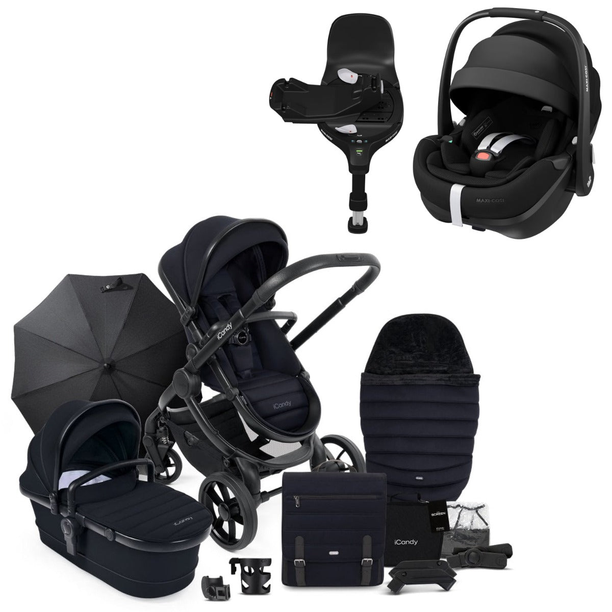 iCandy Peach 7 Travel System Bundle with Maxi-Cosi Pebble 360 Pro2 Car Seat & Base - Black Edition 1