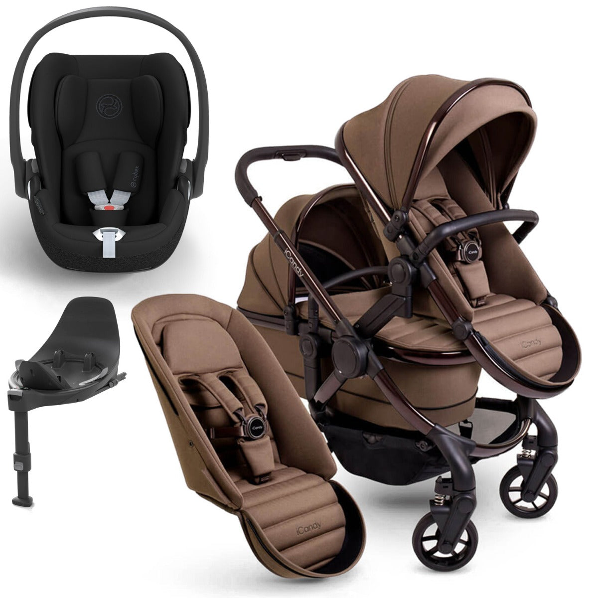 iCandy Peach 7 Double Travel System Bundle with Cybex Cloud T iSize Car Seat & Base - Coco 1