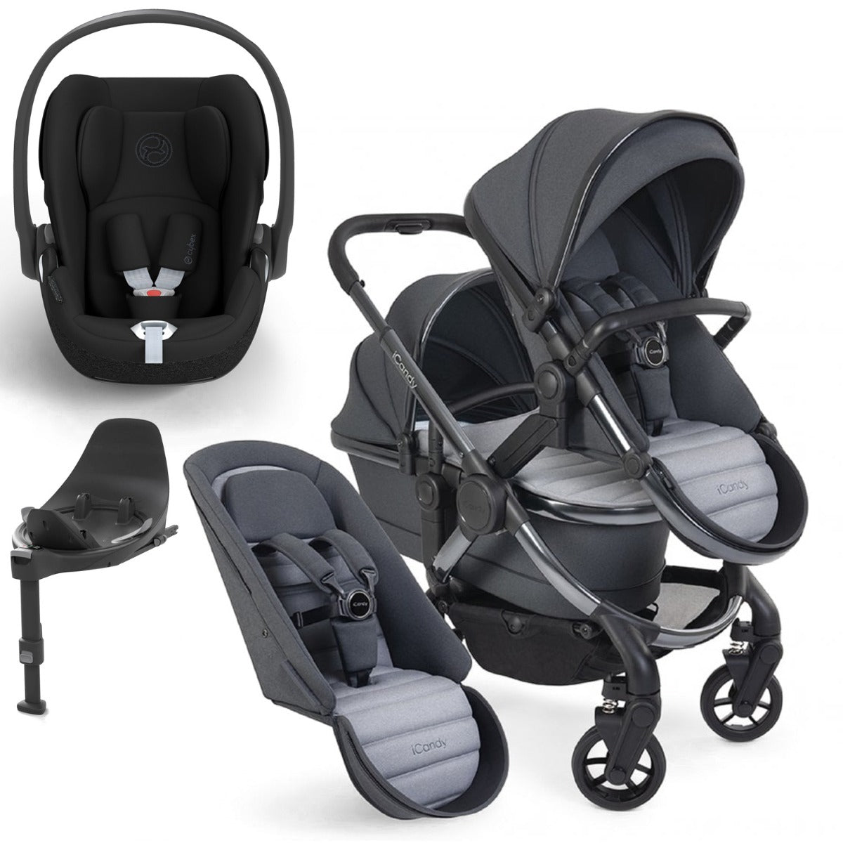 iCandy Peach 7 Double Travel System Bundle with Cybex Cloud T iSize Car Seat & Base - Truffle 1