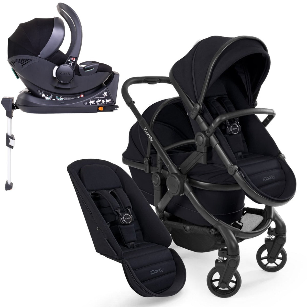 iCandy Peach 7 Double Travel System Bundle with Cocoon iSize Car Seat & Base - Black Edition 1