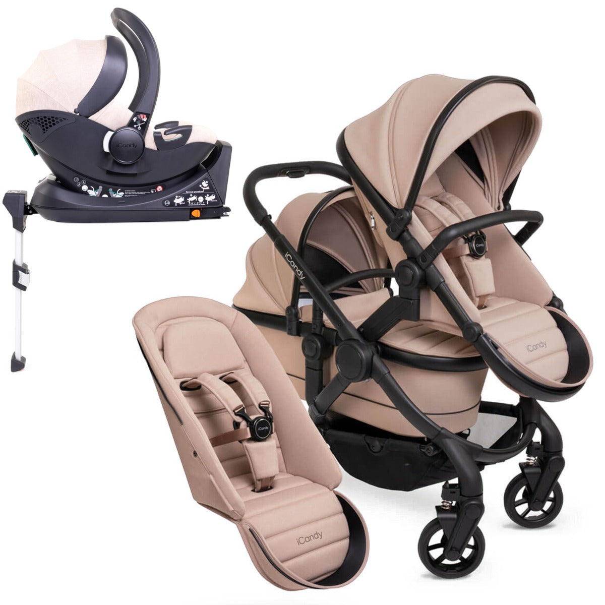 iCandy Peach 7 Double Travel System Bundle with Cocoon iSize Car Seat & Base - Cookie 1