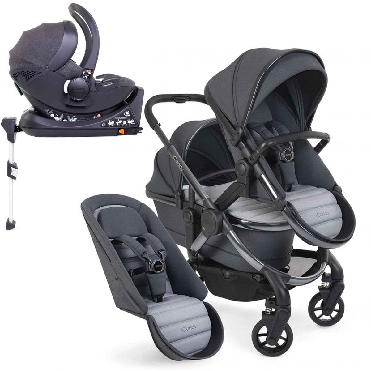 iCandy Peach 7 Double Travel System Bundle with Cocoon iSize Car Seat & Base - Truffle 1