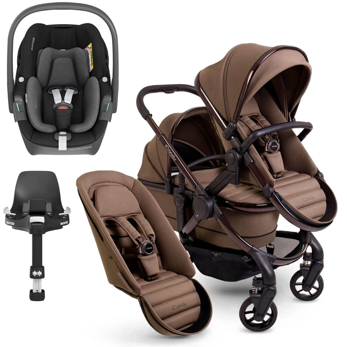 iCandy Peach 7 Double Pushchair Travel System Bundle with Maxi-Cosi Pebble 360 iSize Car Seat & Base - Coco 1