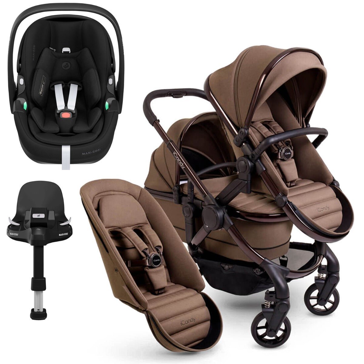 iCandy Peach 7 Double Travel System Bundle with Maxi-Cosi Pebble 360 Pro2 iSize Car Seat & Base - Coco 1