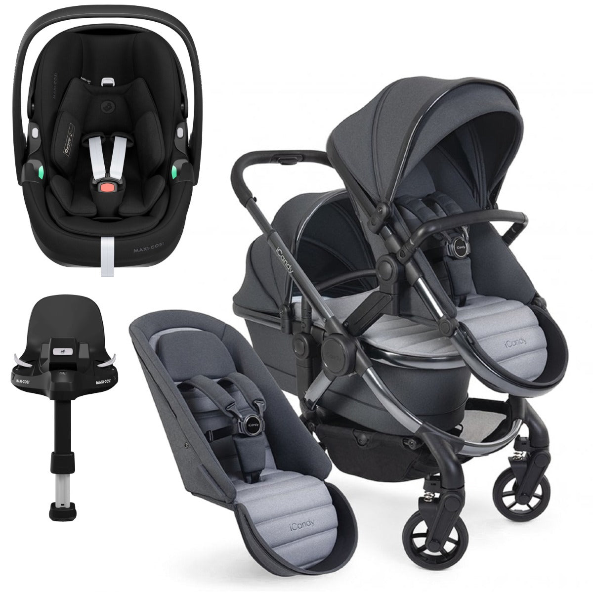 iCandy Peach 7 Double Travel System Bundle with Maxi-Cosi Pebble 360 Pro2 iSize Car Seat & Base - Truffle 1