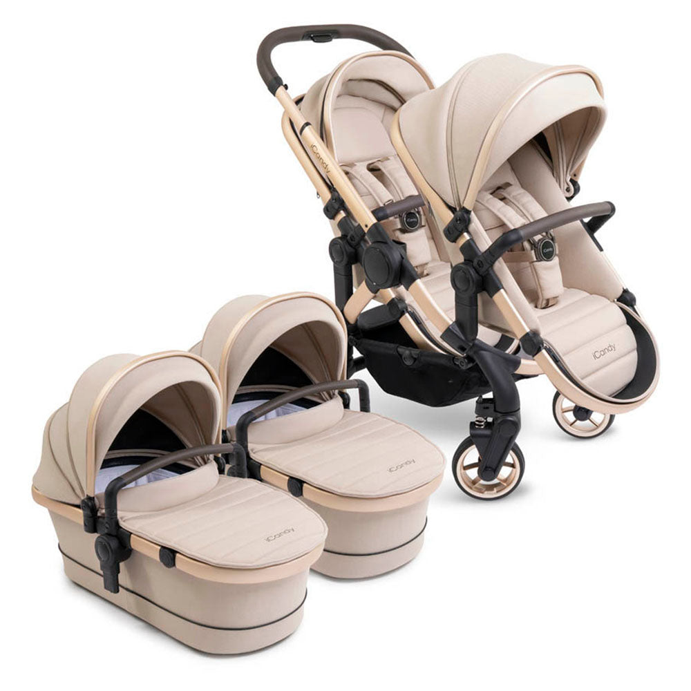 iCandy Peach 7 Twin Pushchair Travel System Bundle with Maxi-Cosi Cabriofix iSize Car Seat & Base - Biscotti 4