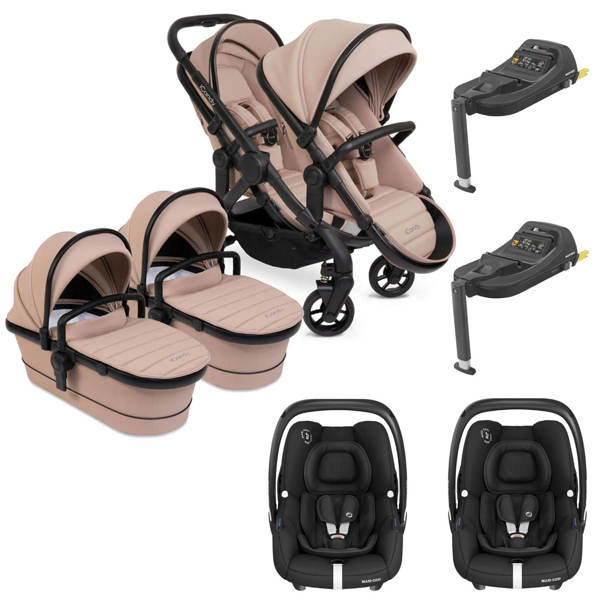 iCandy Peach 7 Twin Pushchair Travel System Bundle with Maxi-Cosi Cabriofix iSize Car Seat & Base - Cookie 1