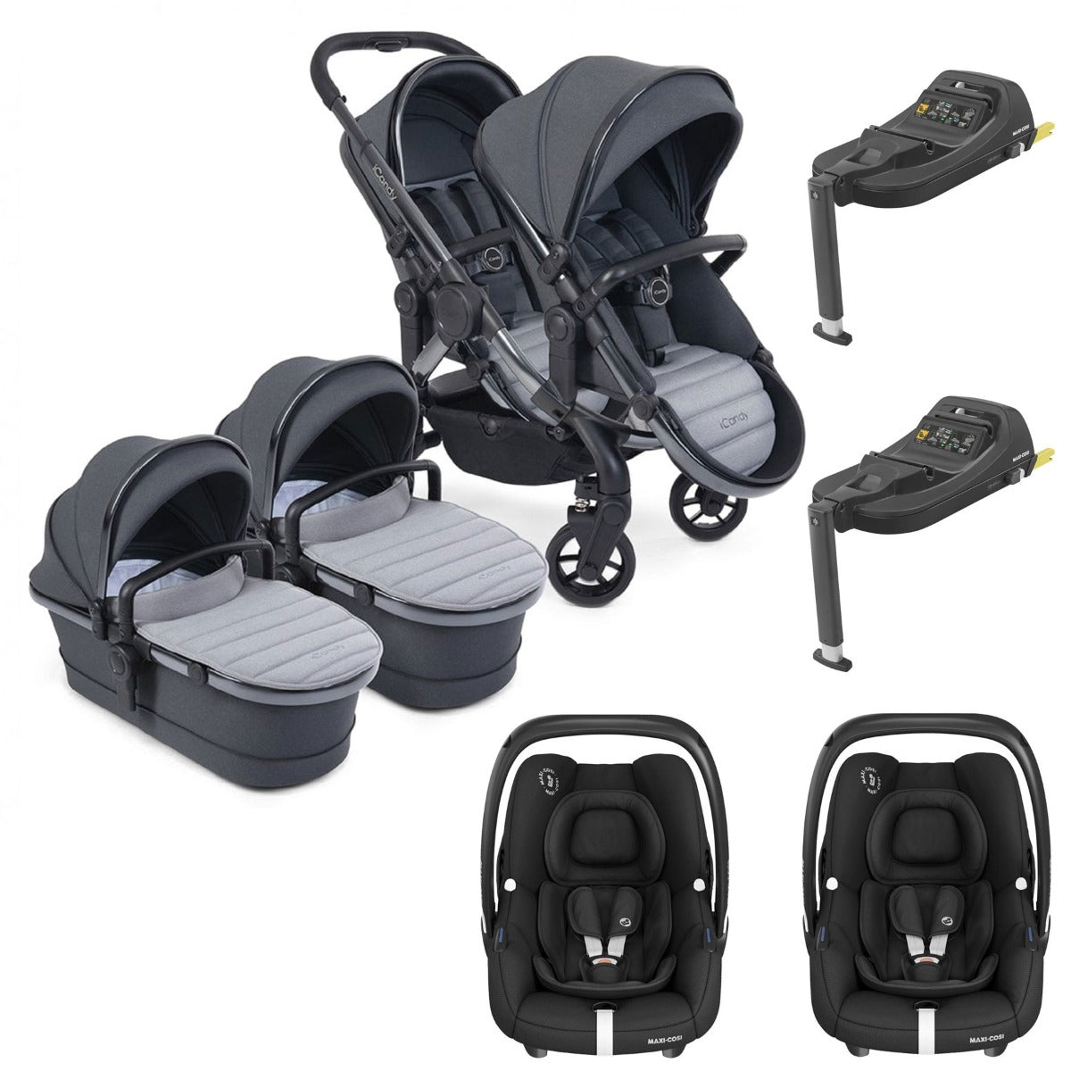 iCandy Peach 7 Twin Pushchair Travel System Bundle with Maxi-Cosi Cabriofix iSize Car Seat & Base - Truffle 1