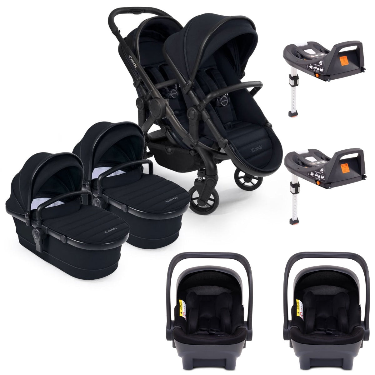iCandy Peach 7 Twin Pushchair Travel System Bundle with Cocoon iSize Car Seat & Base - Black Edition 1