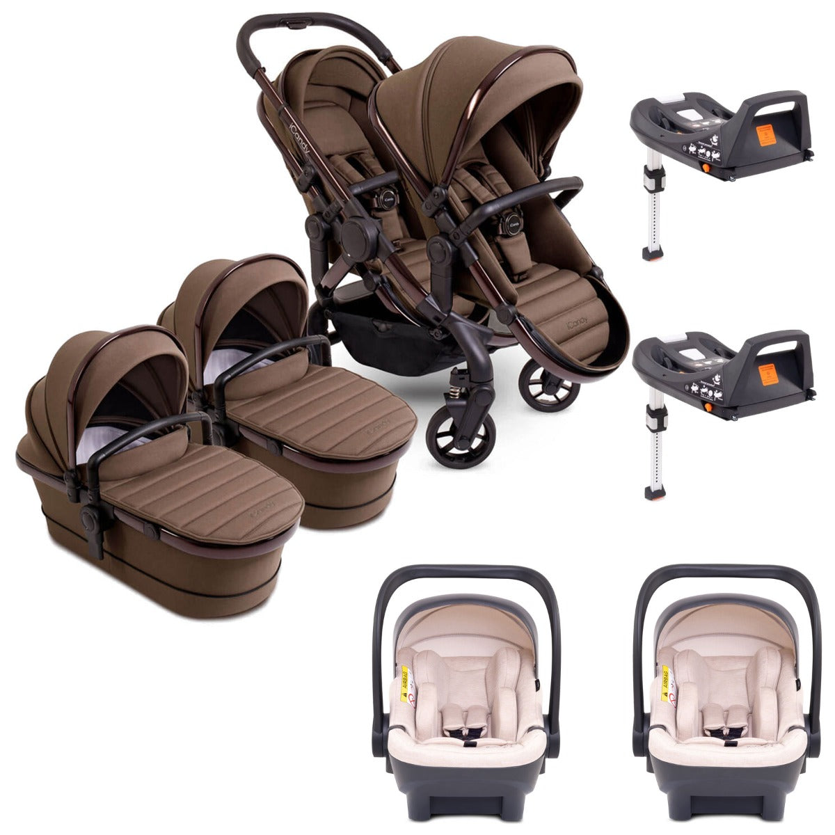 iCandy Peach 7 Twin Pushchair Travel System Bundle with Cocoon iSize Car Seat & Base - Coco 1