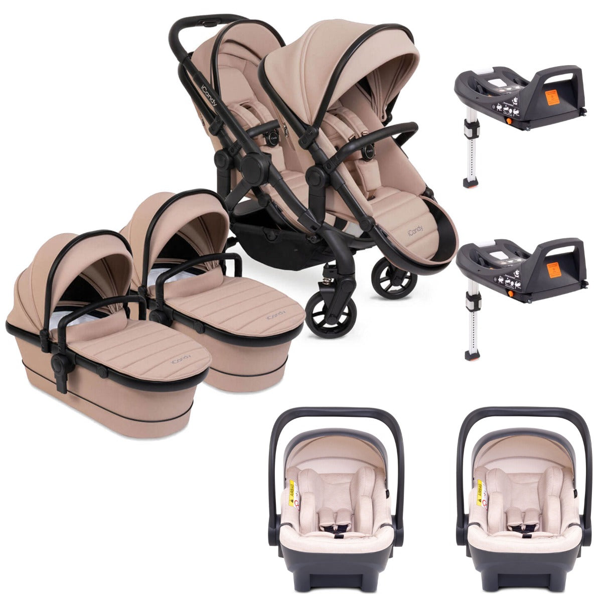 iCandy Peach 7 Twin Pushchair Travel System Bundle with Cocoon iSize Car Seat & Base - Cookie 1