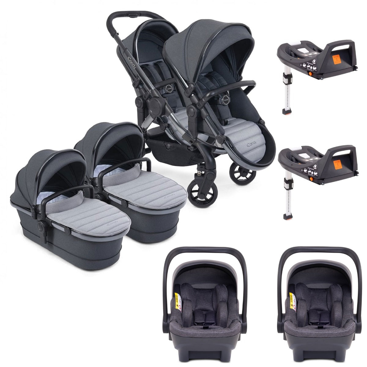 iCandy Peach 7 Twin Pushchair Travel System Bundle with Cocoon iSize Car Seat & Base - Truffle 1