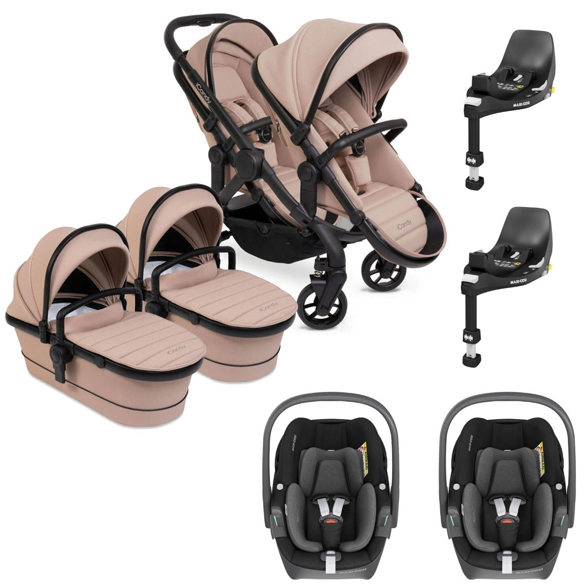 iCandy Peach 7 Twin Pushchair Travel System Bundle with Maxi-Cosi Pebble 360 iSize Car Seat & Base - Cookie 1