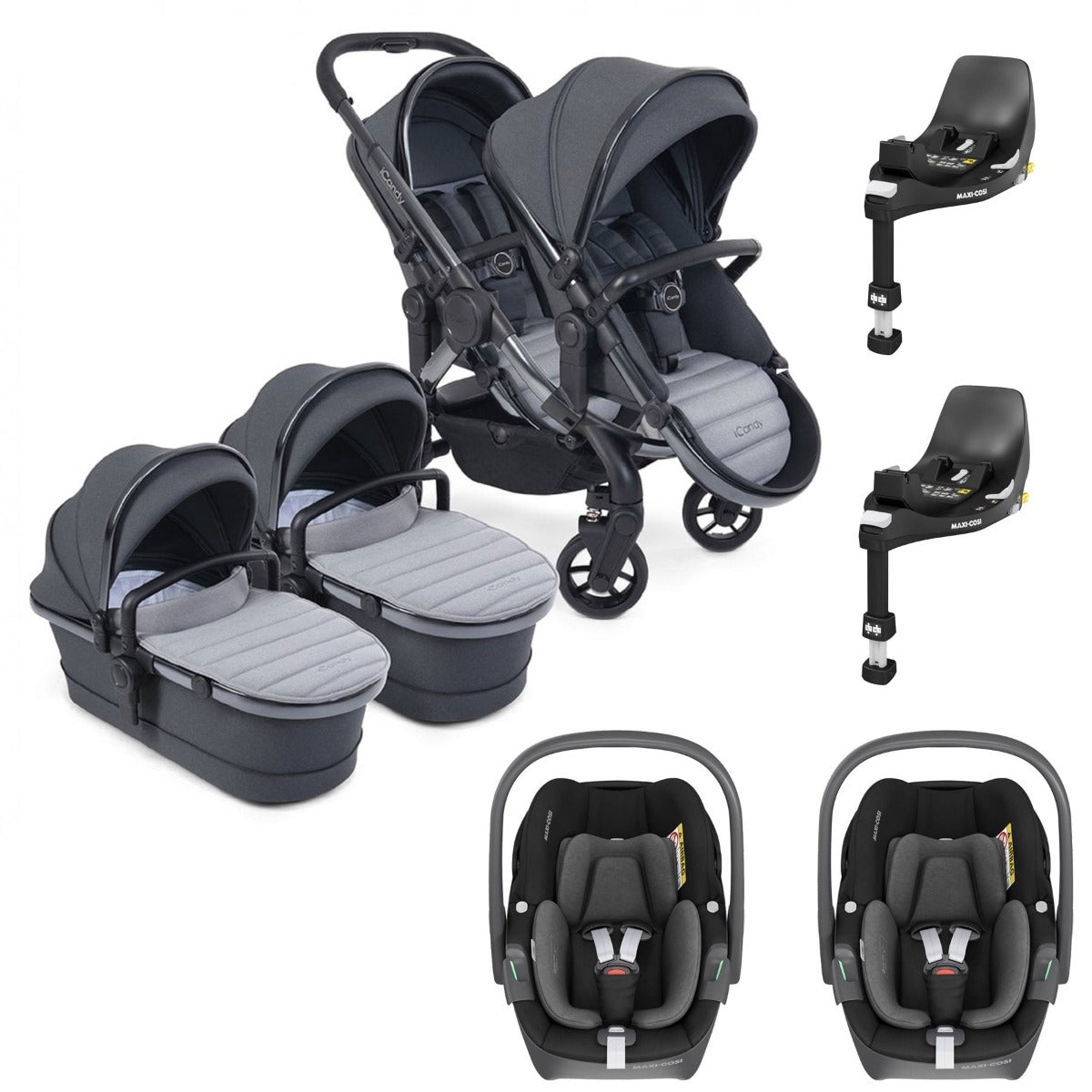 iCandy Peach 7 Twin Pushchair Travel System Bundle with Maxi-Cosi Pebble 360 iSize Car Seat & Base - Truffle 1