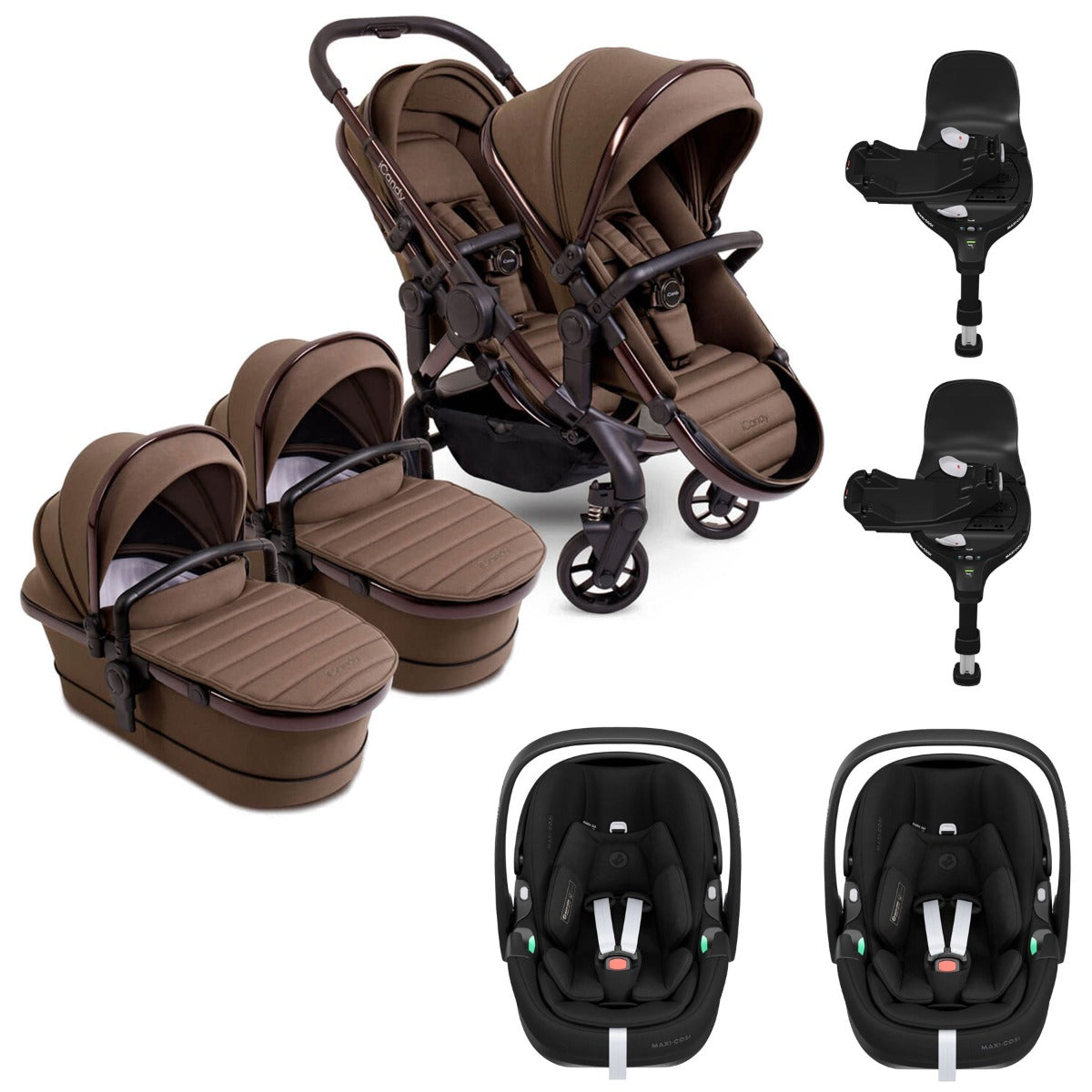 iCandy Peach 7 Twin Pushchair Travel System Bundle with Maxi-Cosi Pebble 360 Pro2 iSize Car Seat & Base - Coco 1