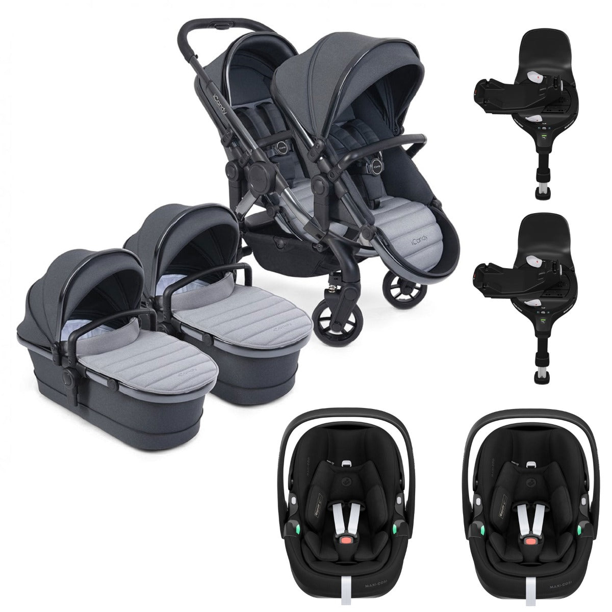 iCandy Peach 7 Twin Pushchair Travel System Bundle with Maxi-Cosi Pebble 360 Pro2 iSize Car Seat & Base - Truffle 1