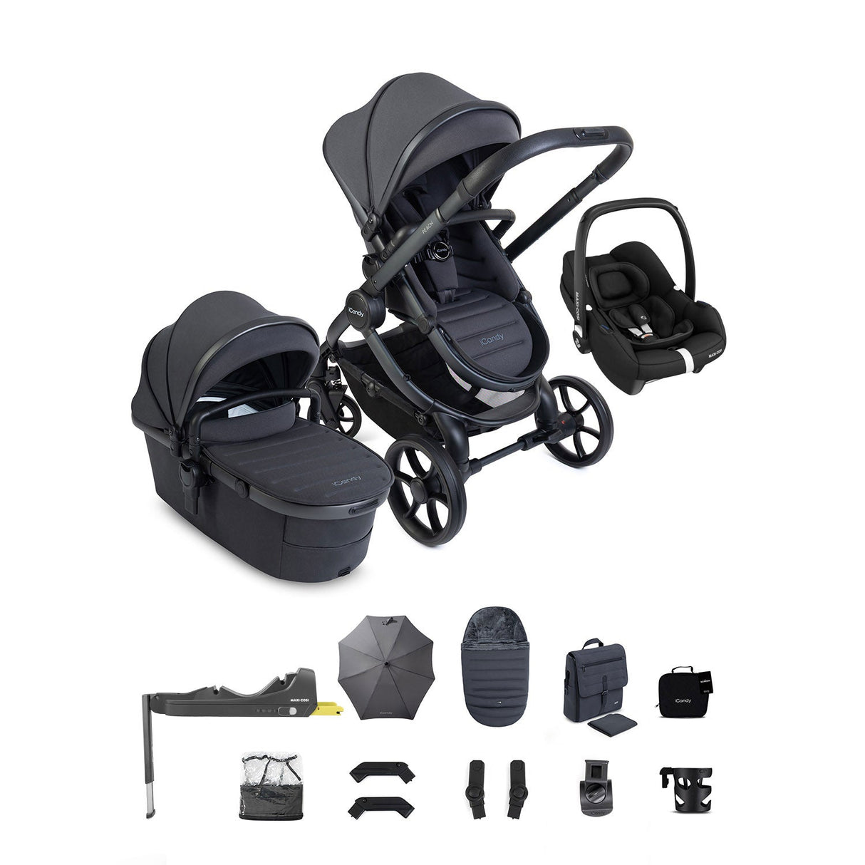 iCandy Peach 8 Maxi-Cosi Cabriofix iSize Car Seat & Base Bundle - Grey