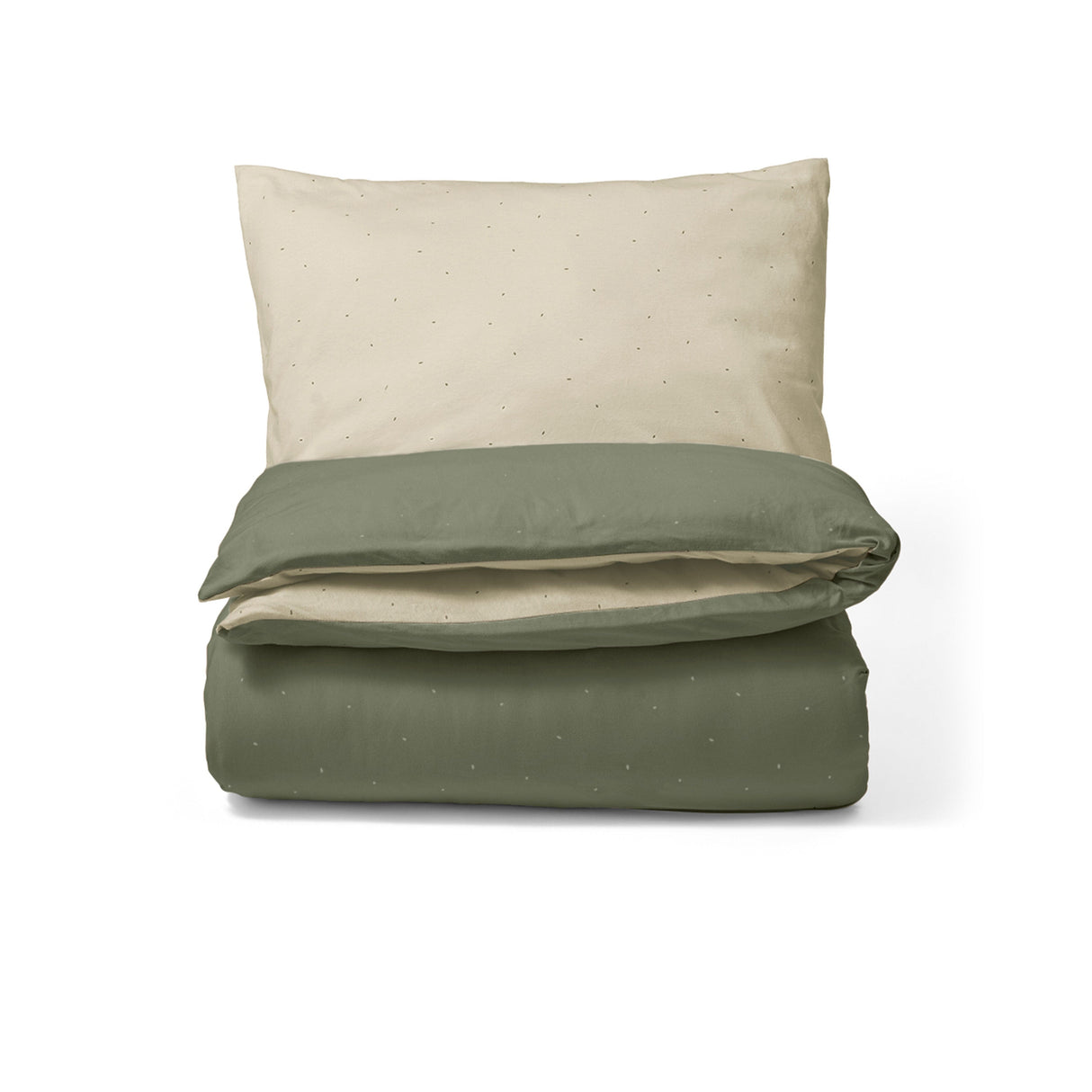 Little Green Sheep Reversible Cot Bed Duvet Cover & Pillow Case Set in Juniper and Linen
