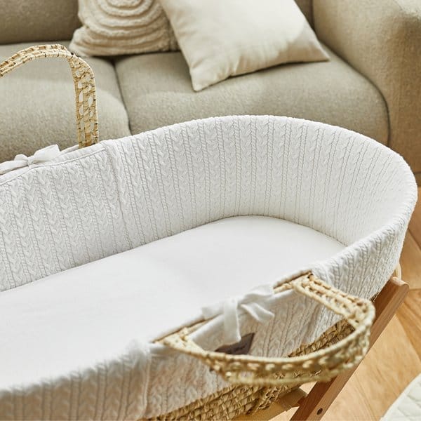 Little Green Sheep Organic Knitted Moses Basket & Mattress White