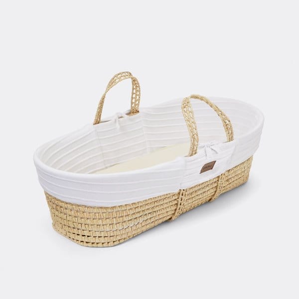 Little Green Sheep Organic Ripple Knit Moses Basket & Mattress White