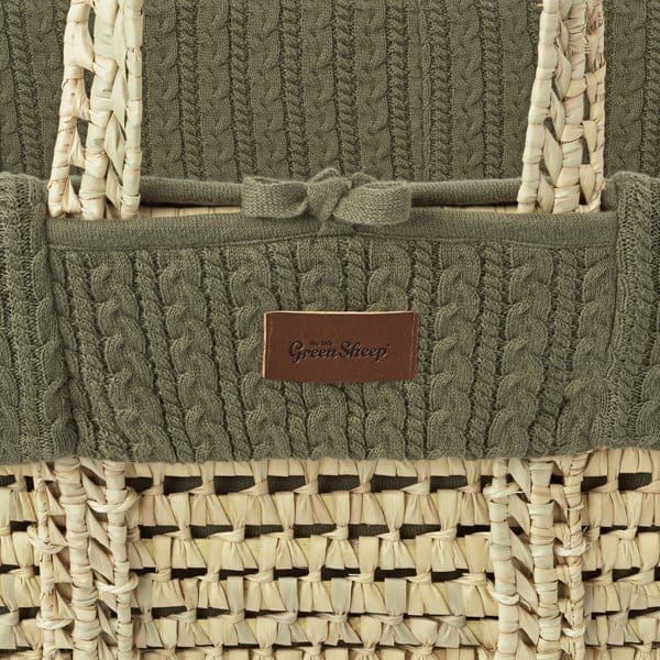 Little Green Sheep Organic Knitted Moses Basket, Mattress & Natural Foldable Stand Juniper