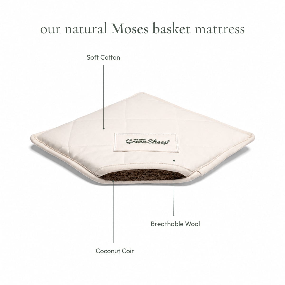 Little Green Sheep Organic Knitted Moses Basket, Mattress & Walnut Foldable Stand Truffle