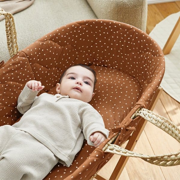 Little Green Sheep Natural Quilt Moses Basket Replacement Liner – Terracotta Rice