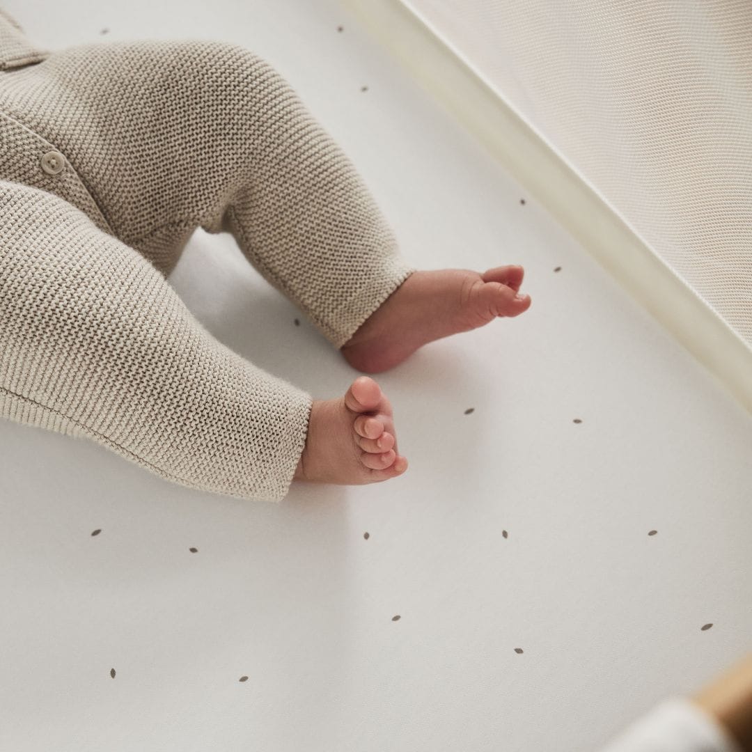 Little Green Sheep Organic Crib Fitted Sheets in White with Truffle Rice