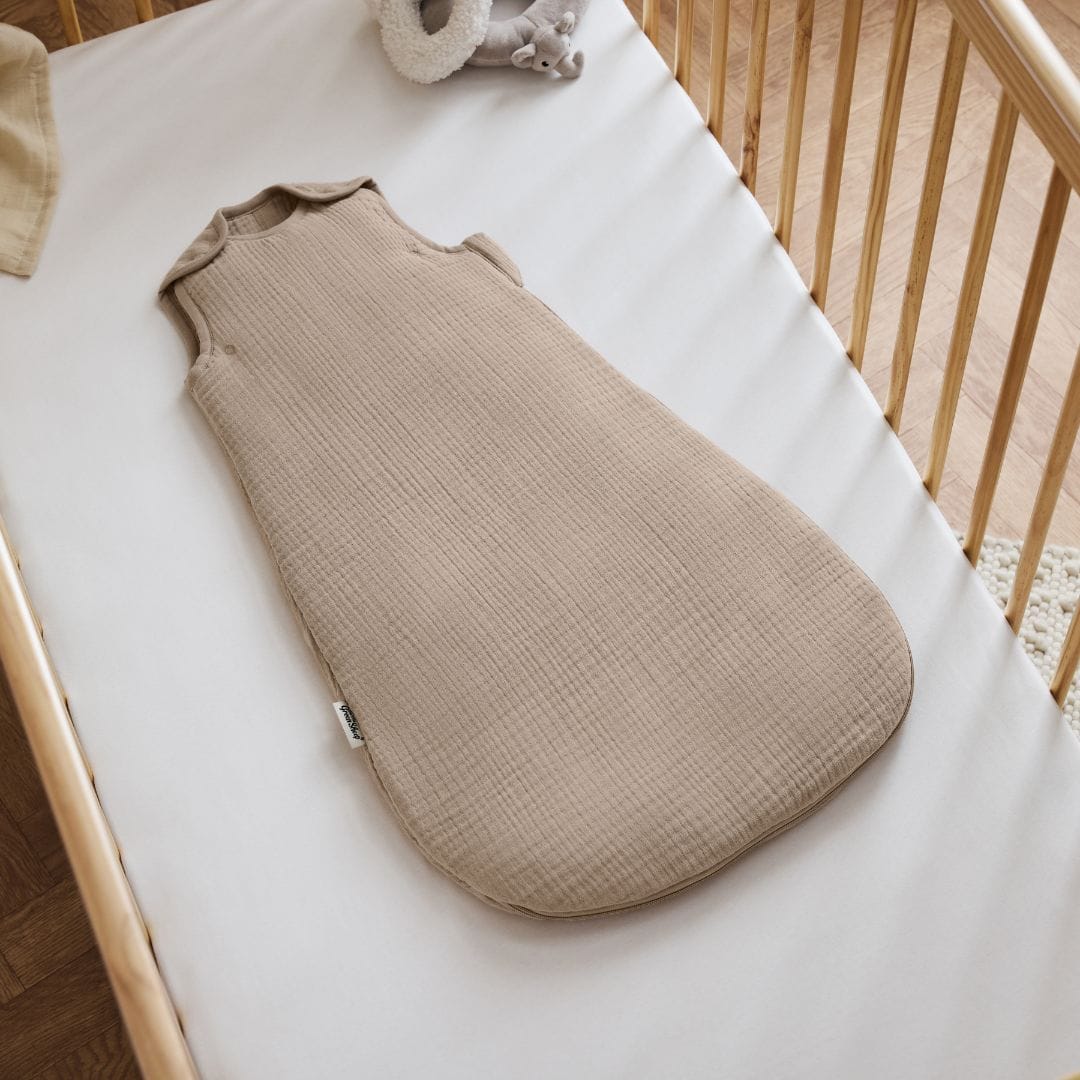 Little Green Sheep Organic Muslin Baby Sleeping Bag in Truffle - 2.5 Tog