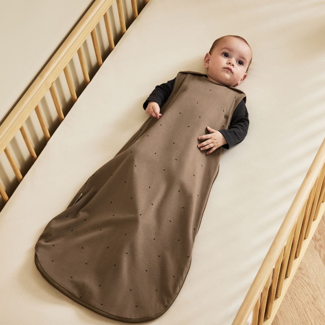 Little Green Sheep Organic Quilt Baby Sleeping Bag in Cocoa with Ebony Rice - 1.0 Tog