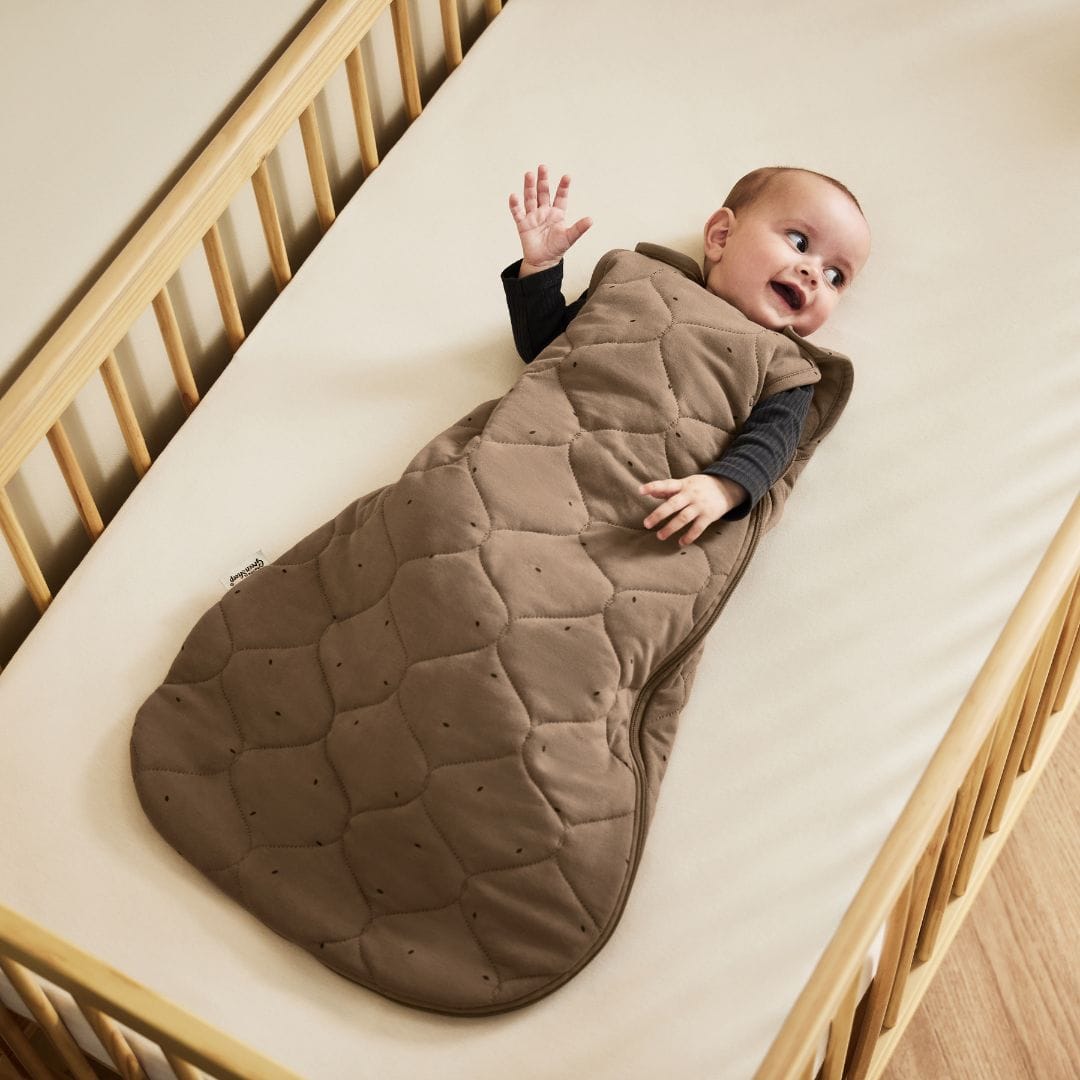 Little Green Sheep Organic Quilt Baby Sleeping Bag in Cocoa with Ebony Rice - 2.5 Tog
