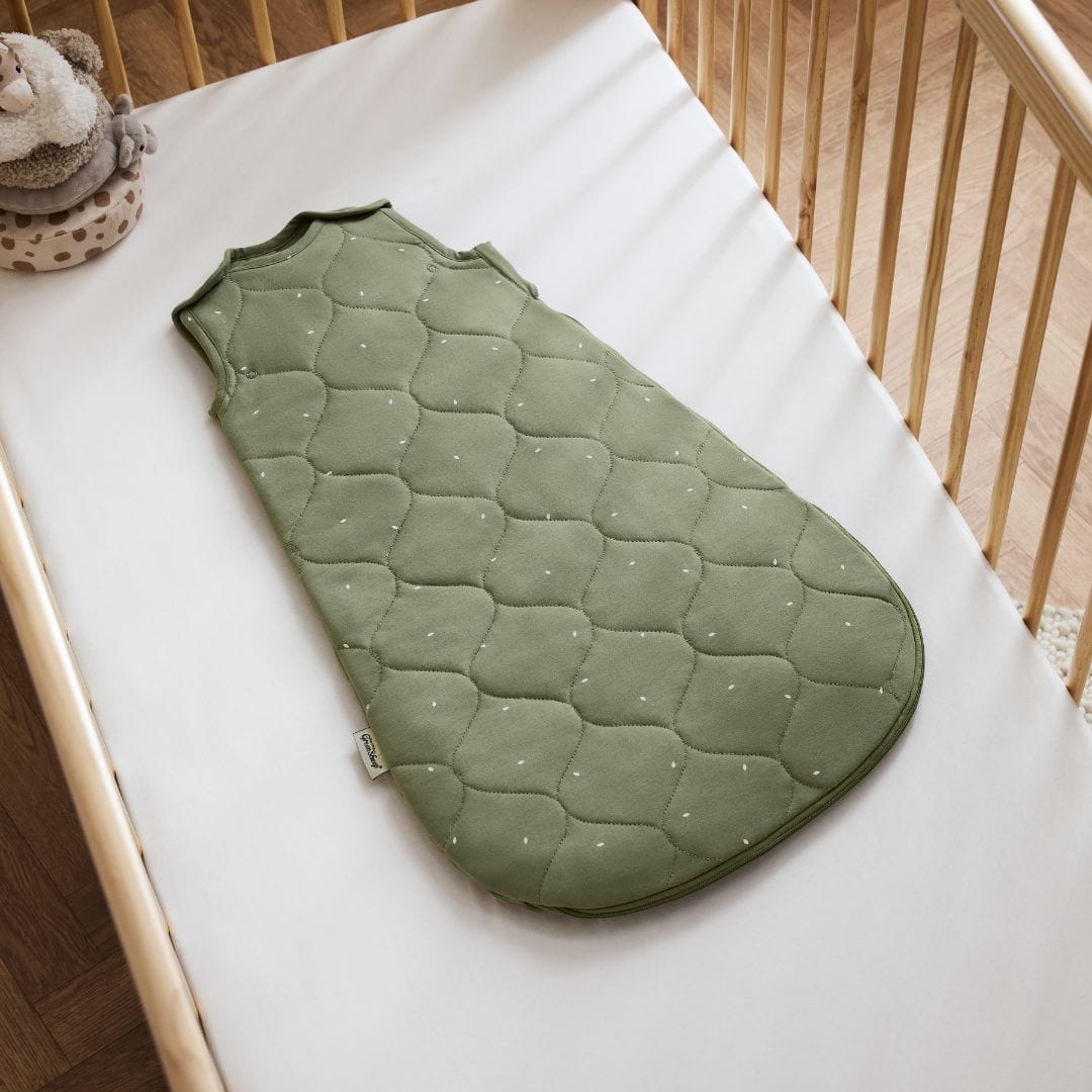 Little Green Sheep Organic Quilt Baby Sleeping Bag in Juniper with Sage Rice - 2.5 Tog