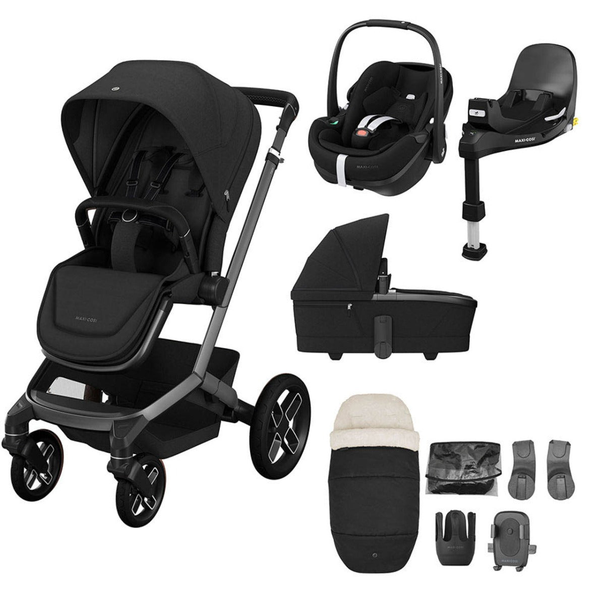 Maxi-Cosi Fame Pebble 360 Pro 2 Premium 9 Piece Travel System Bundle - Twillic Black 1