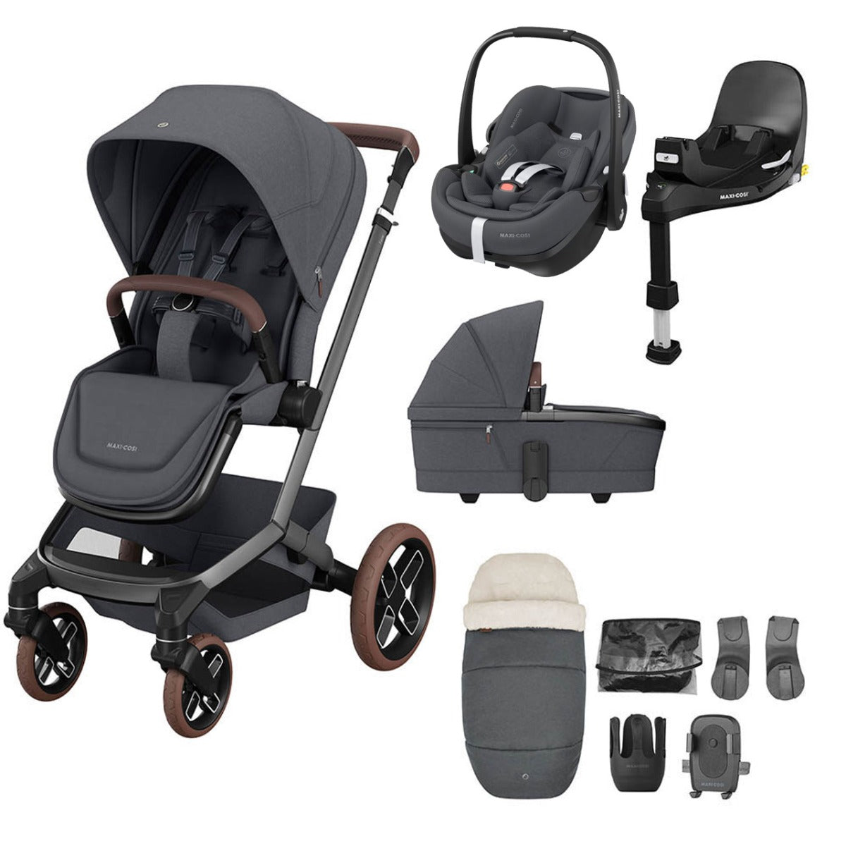 Maxi-Cosi Fame Pebble 360 Pro 2 Premium 9 Piece Travel System Bundle - Twillic Graphite 1