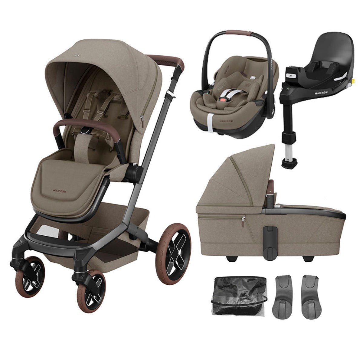 Maxi-Cosi Fame Pebble 360 Pro 2 Travel System Bundle - Twillic Truffle with Brown Wheels 1