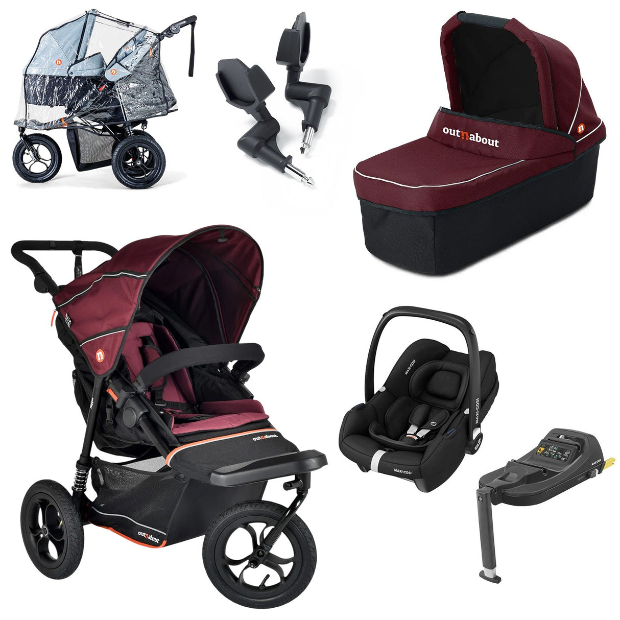 Out n About Nipper V6 Single Maxi-Cosi Cabriofix i-Size Newborn Bundle - Brambleberry Red 1