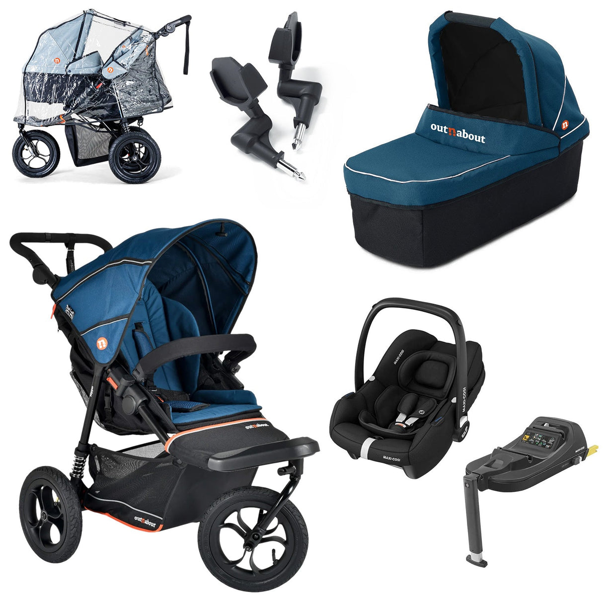 Out n About Nipper V6 Single Maxi-Cosi Cabriofix i-Size Newborn Bundle - Highland Blue 1