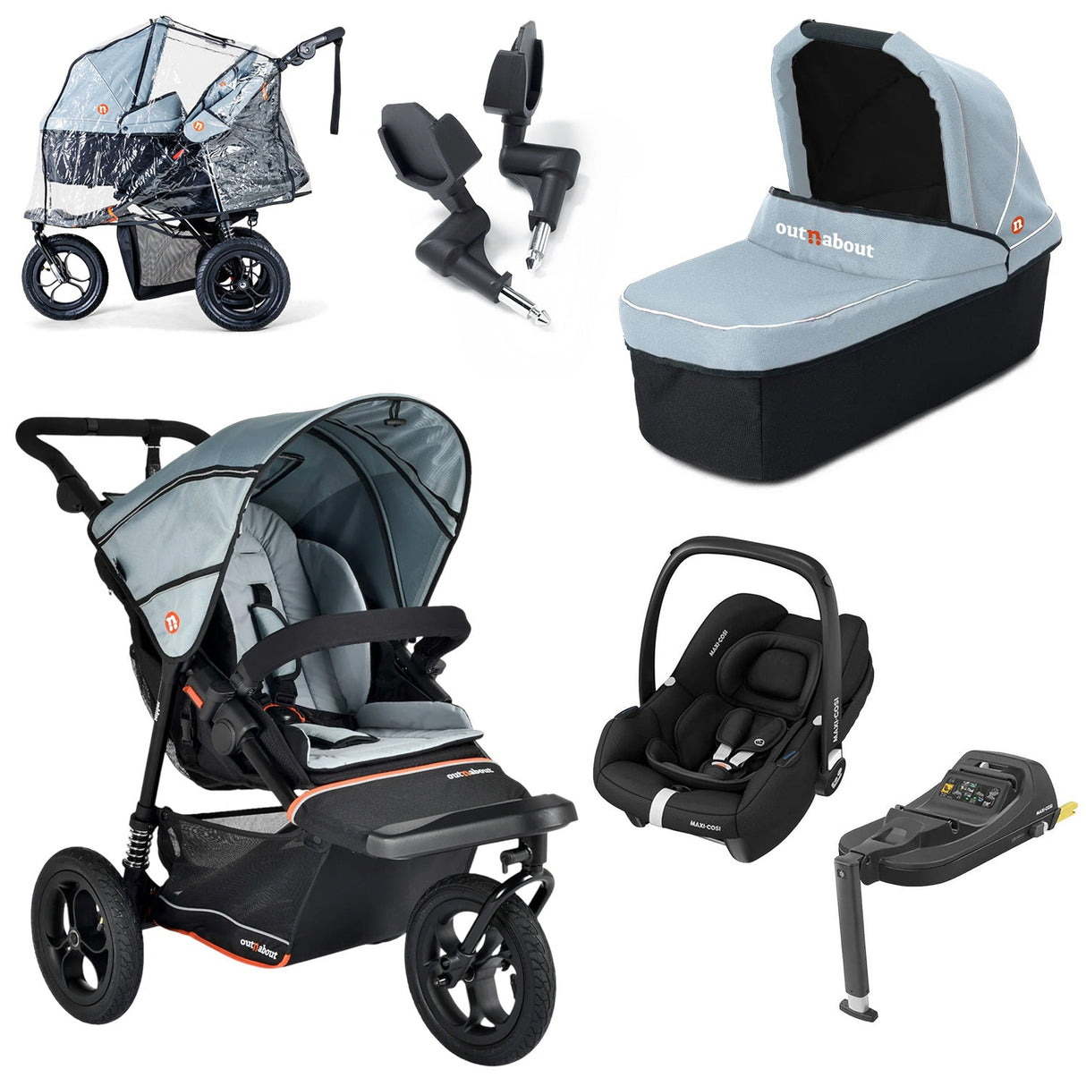 Out n About Nipper V6 Single Maxi-Cosi Cabriofix i-Size Newborn Bundle - Rocksalt Grey 1