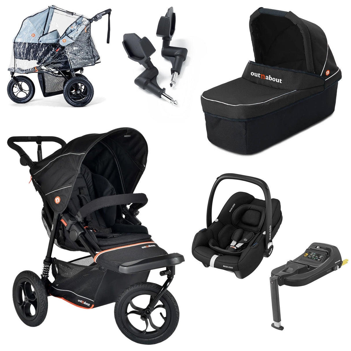 Out n About Nipper V6 Single Maxi-Cosi Cabriofix i-Size Newborn Bundle - Summit Black 1