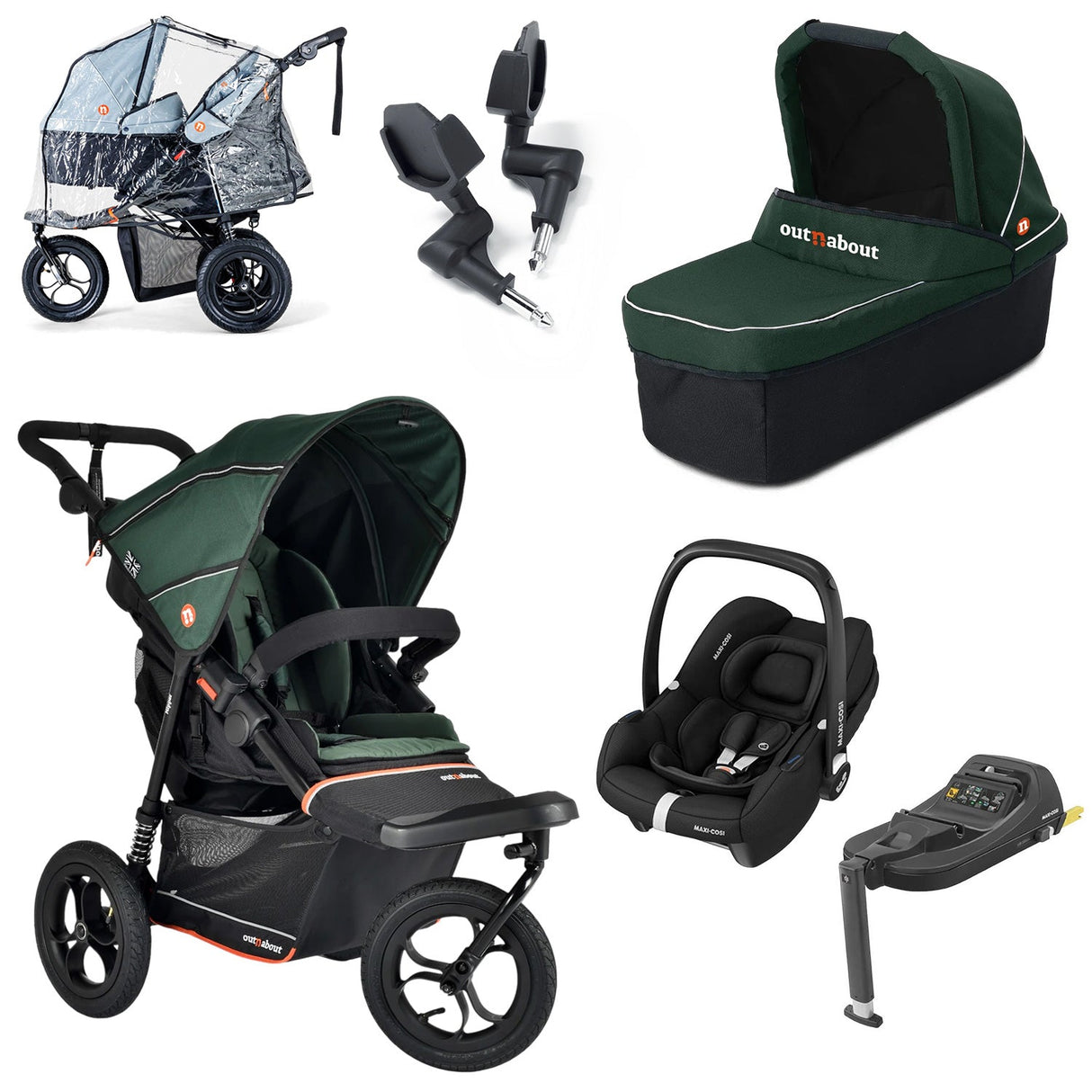 Out n About Nipper V6 Single Maxi-Cosi Cabriofix i-Size Newborn Bundle - Sycamore Green 1