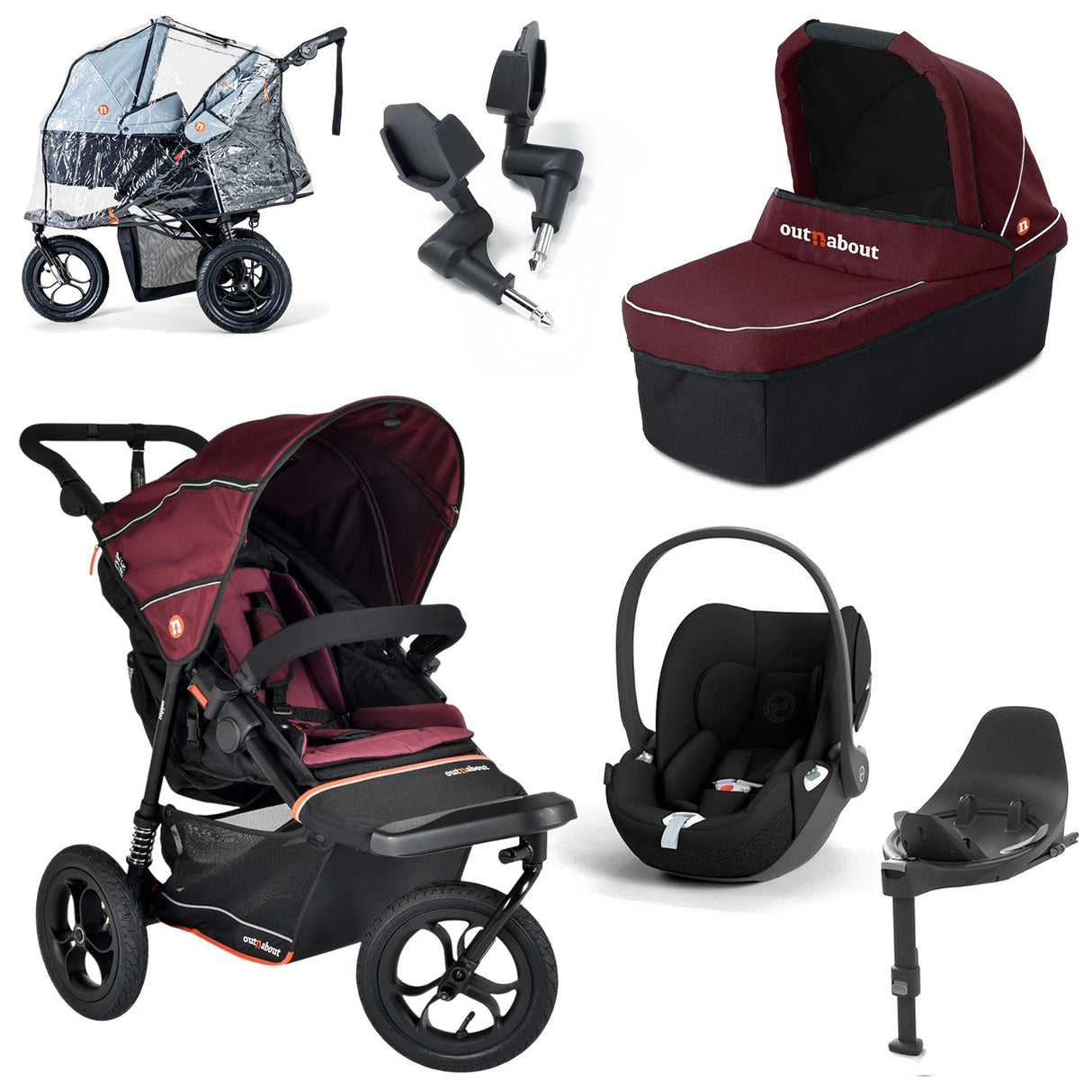 Out n About Nipper V6 Single Cybex Cloud T Newborn Bundle - Brambleberry Red 1