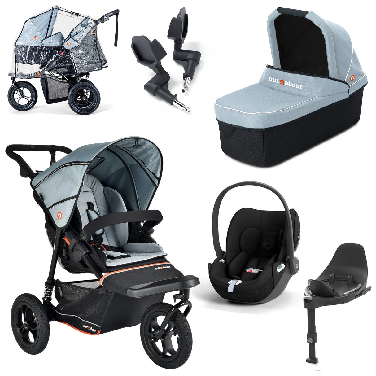 Out n About Nipper V6 Single Cybex Cloud T Newborn Bundle - Rocksalt Grey 1