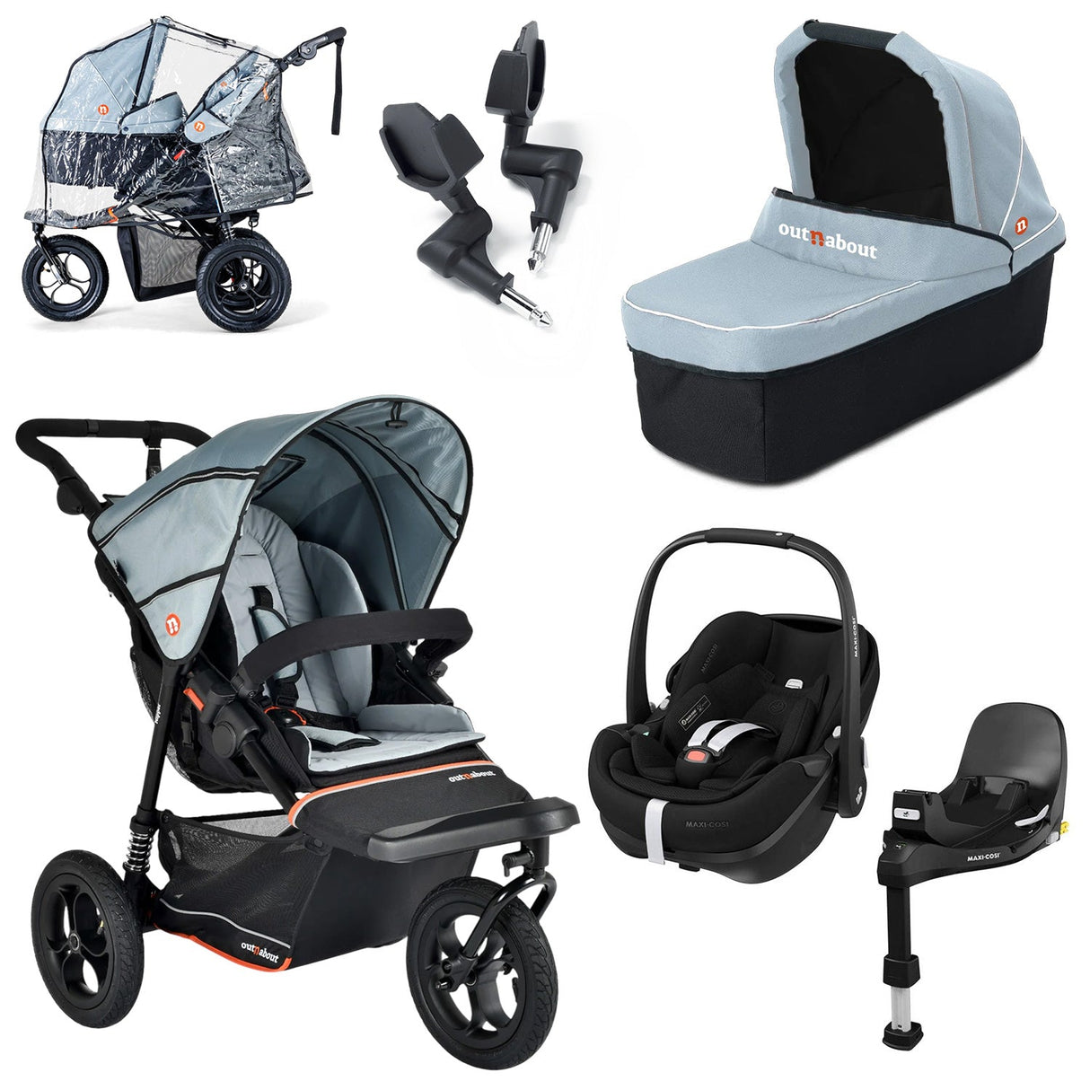 Out n About Nipper V6 Single Maxi-Cosi Pebble 360 Pro2 Newborn Bundle - Rocksalt Grey 1