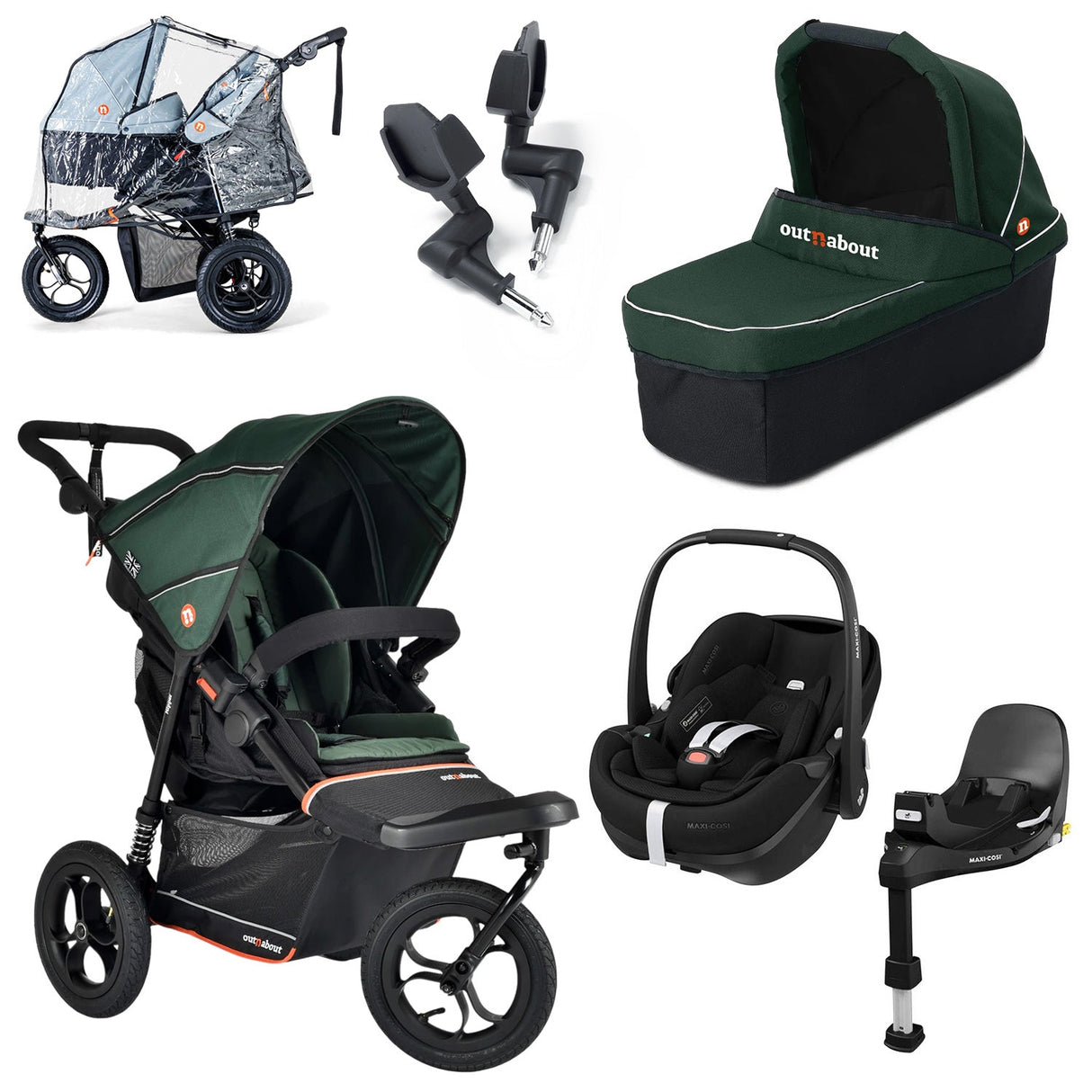 Out n About Nipper V6 Single Maxi-Cosi Pebble 360 Pro2 Newborn Bundle - Sycamore Green 1