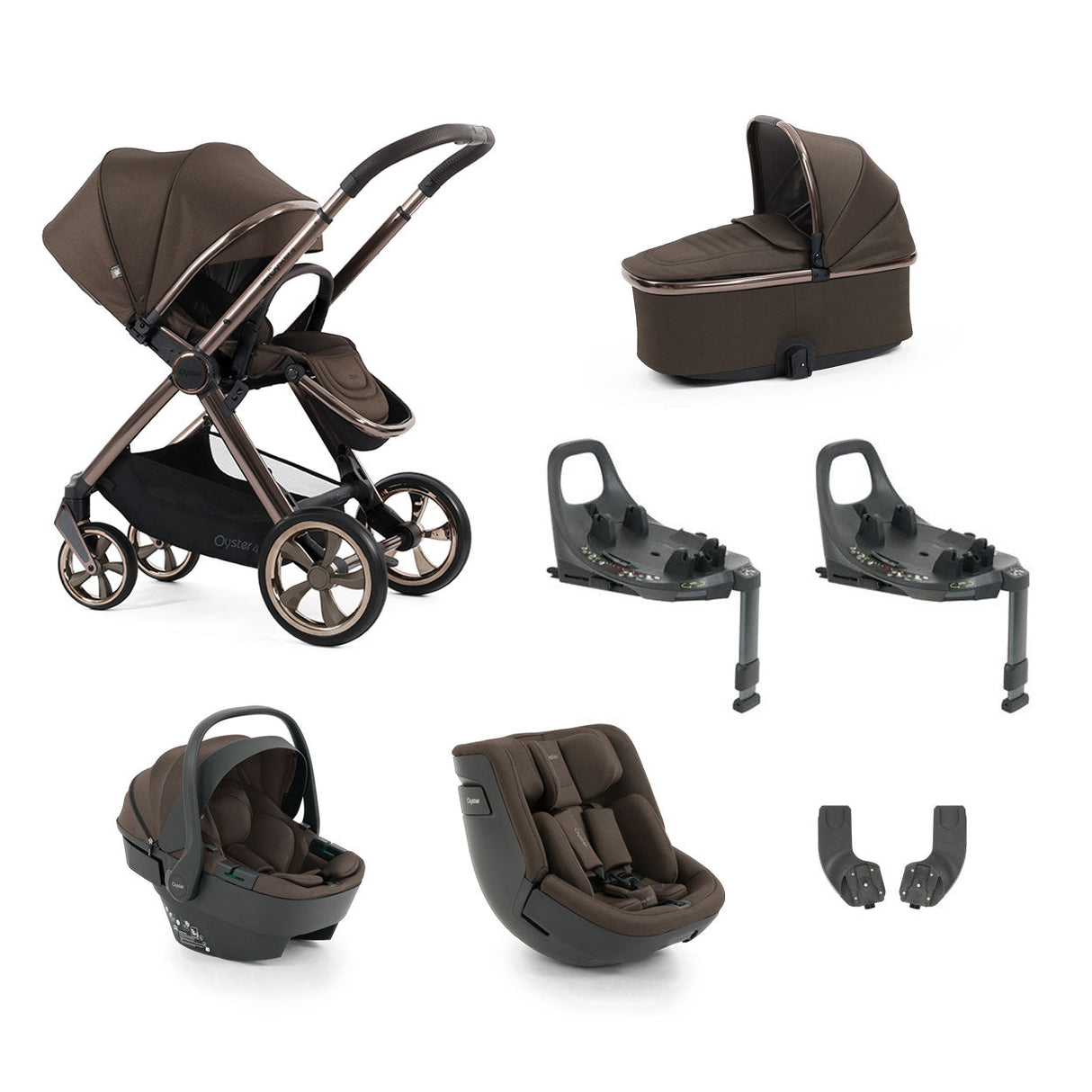 BabyStyle Oyster 4 Essential Baby & Toddler 360 Car Seat Bundle - Chocolate Velvet