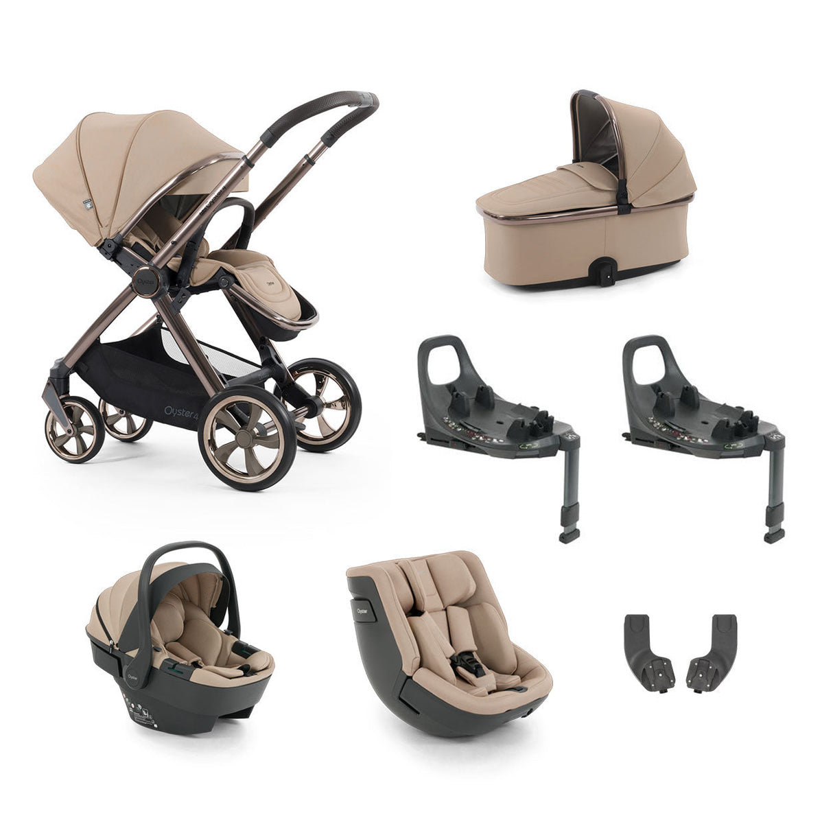 BabyStyle Oyster 4 Essential Baby & Toddler 360 Car Seat Bundle - Fawn